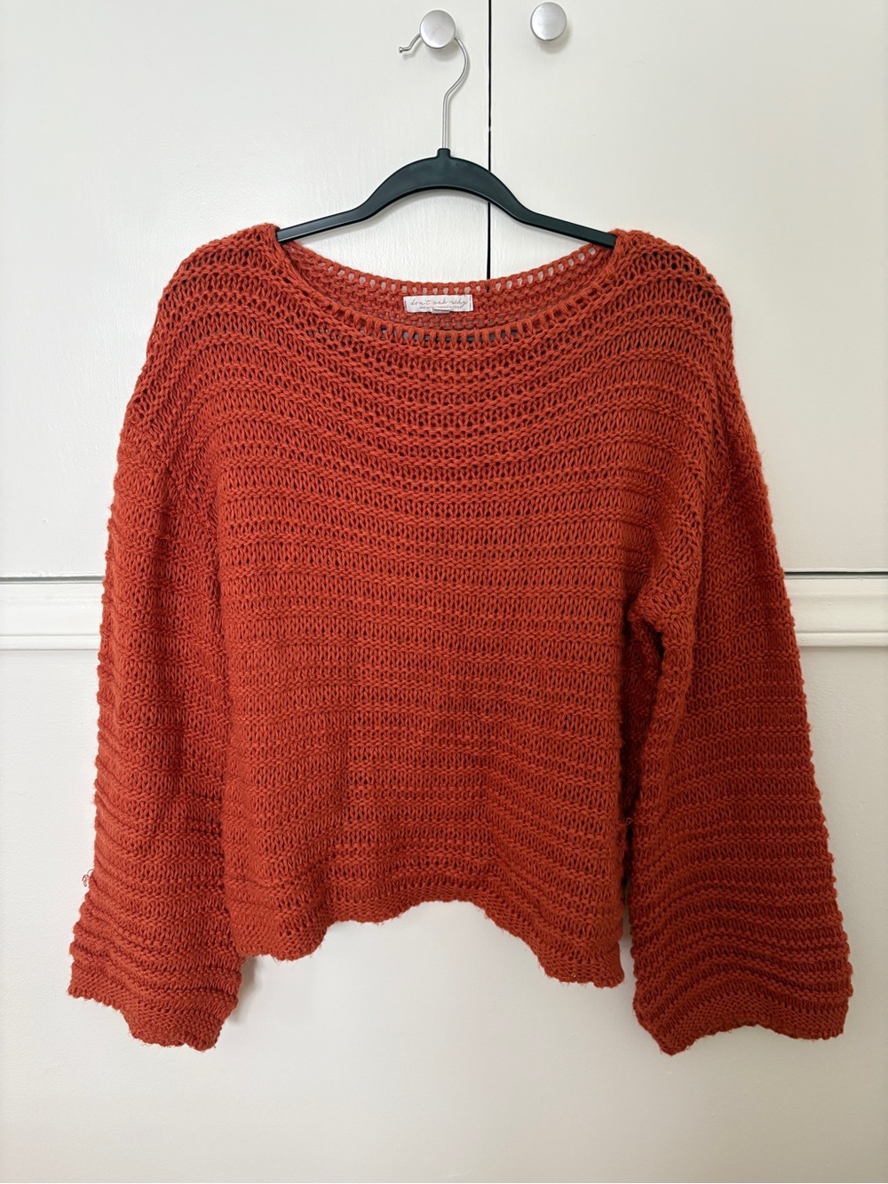 Open-Knit Scoop Neck Sweater in Rust